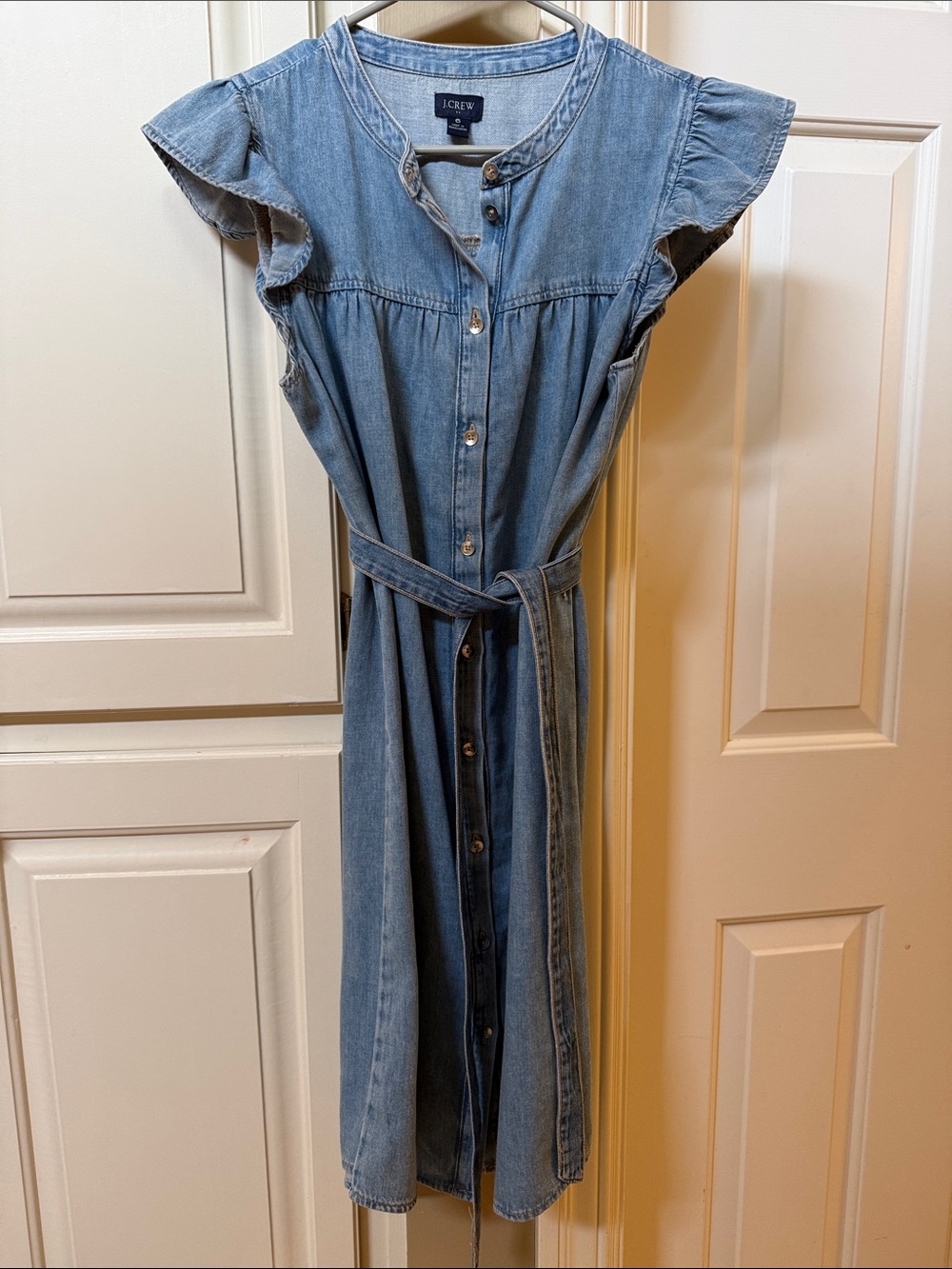 J. Crew Light Blue Denim Button-Front Midi Dress with Belt